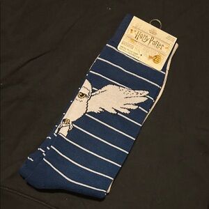 Warner Bros. Harry Potter Blue & White Striped Socks Owl NWT Books 6-12 Adult